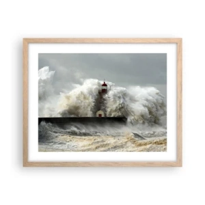Plakat i ramme af lyst egetræ - Havets vrede - 50x40 cm