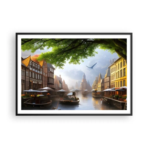 Plakat i sort ramme - Hollandsk bybillede - 100x70 cm