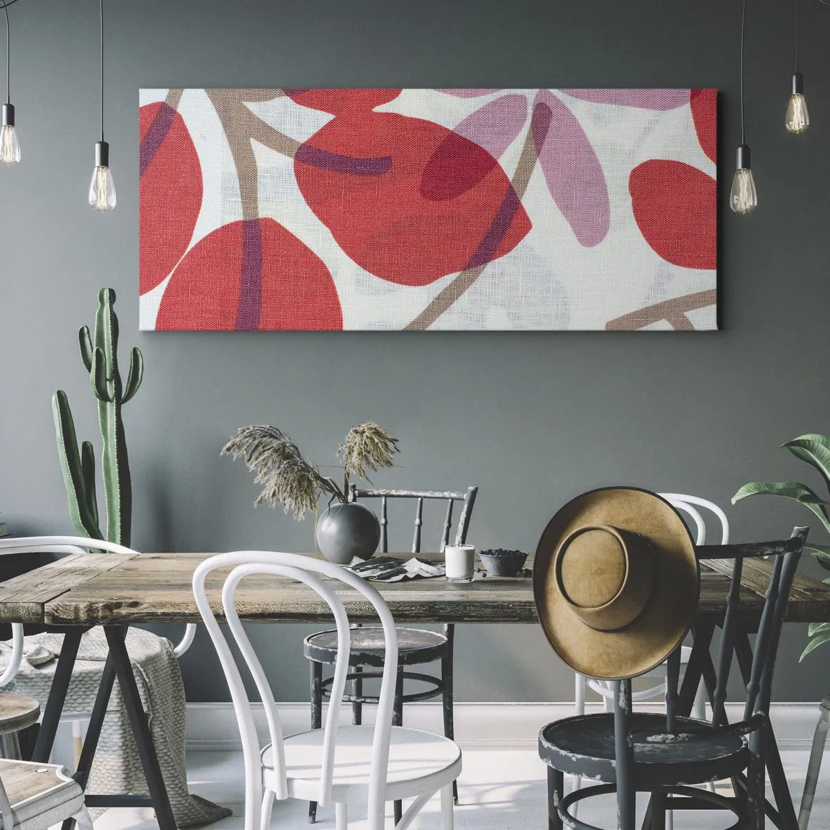 Lærredstryk - Billede på lærred - Blomsterkomposition i pink - 140x50 cm