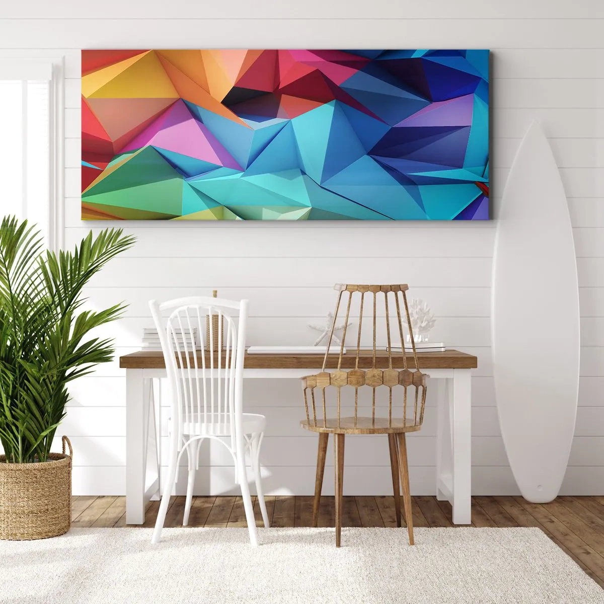 Lærredstryk - Billede på lærred - Regnbue origami - 100x40 cm