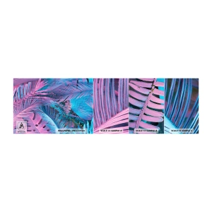 Prøve Fototapet Selvklæbende Deluxe Sticker - Troperne i lyserød og blå - Abstraktion, Blade, Tropisk plante - 100x30 cm