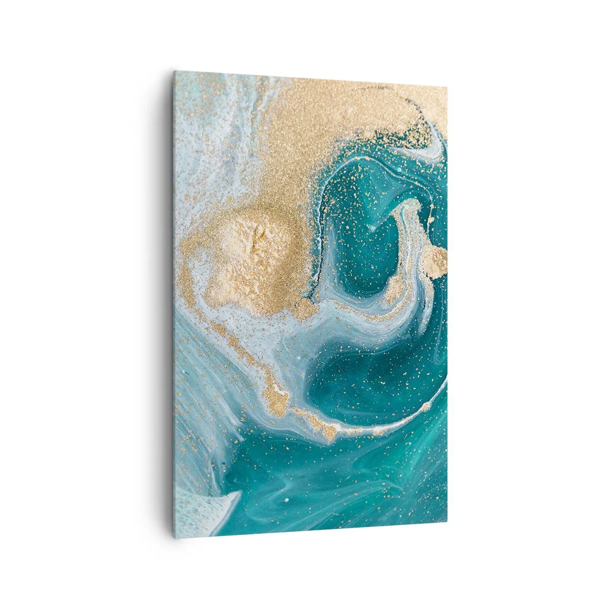 Lærredstryk - Billede på lærred - En hvirvel af guld og turkis - 80x120 cm
