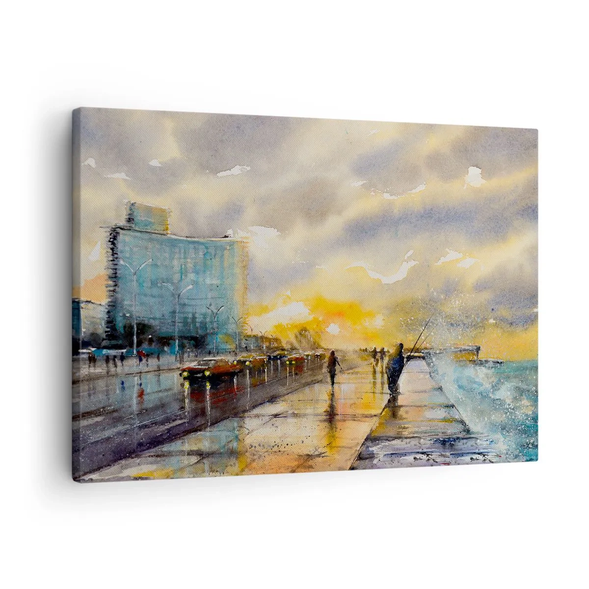 Lærredstryk - Billede på lærred - En malerisk udsigt over strandpromenaden ved solnedgang - 70x50cm - Livet på kysten - Moderne vægdekoration til stue og soveværelse ARTTOR