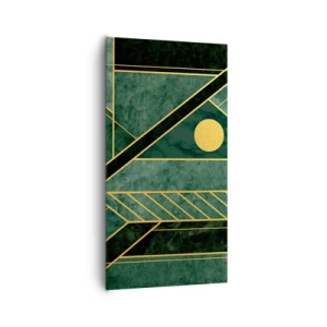 Lærredstryk - Billede på lærred - Dynamikken i guld og azurblå - 65x120 cm