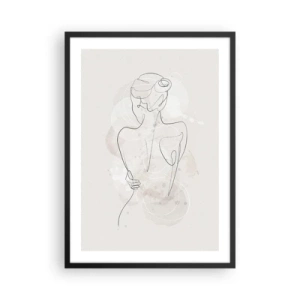 Plakat i sort ramme - En delikat feminin silhuet i en kontinuerlig linje - 50x70cm - Som et følsomt instrument - Moderne vægdekoration til stue og soveværelse ARTTOR