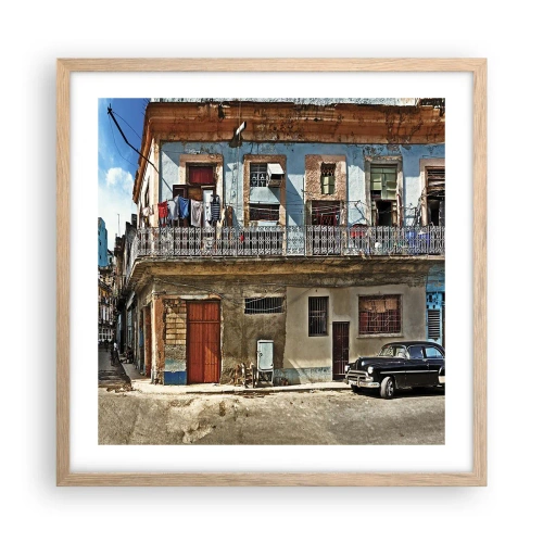 Plakat i ramme af lyst egetræ - Havana stemning - 50x50 cm