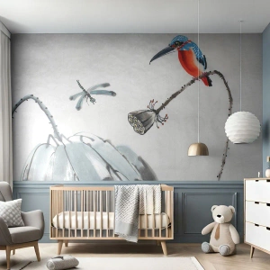 Fototapet Premium Canvas - Engenes liv - Abstraktion, Fugl, Blomst - 400x280 cm