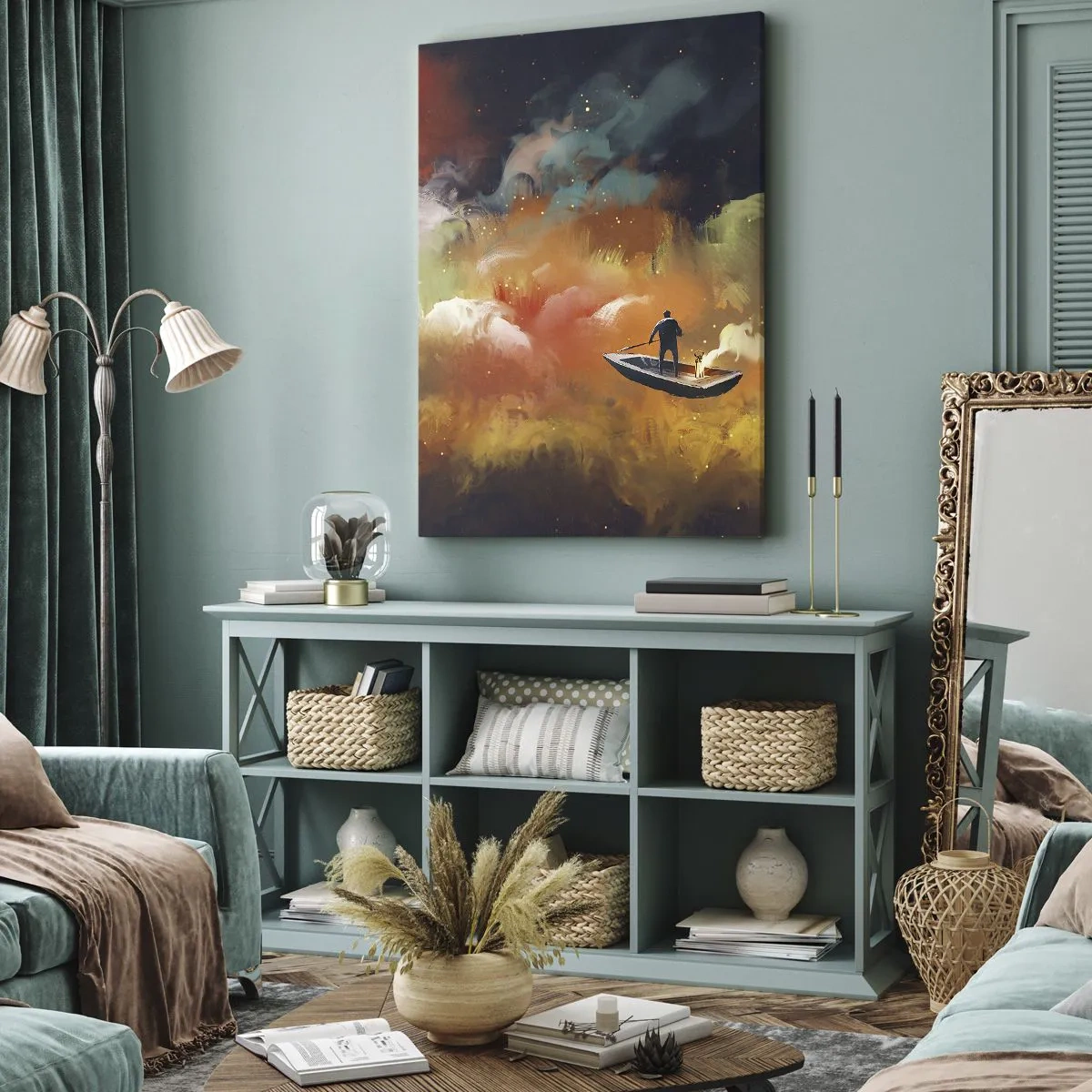 Lærredstryk - Billede på lærred - Med båd gennem galaksen - 50x70 cm