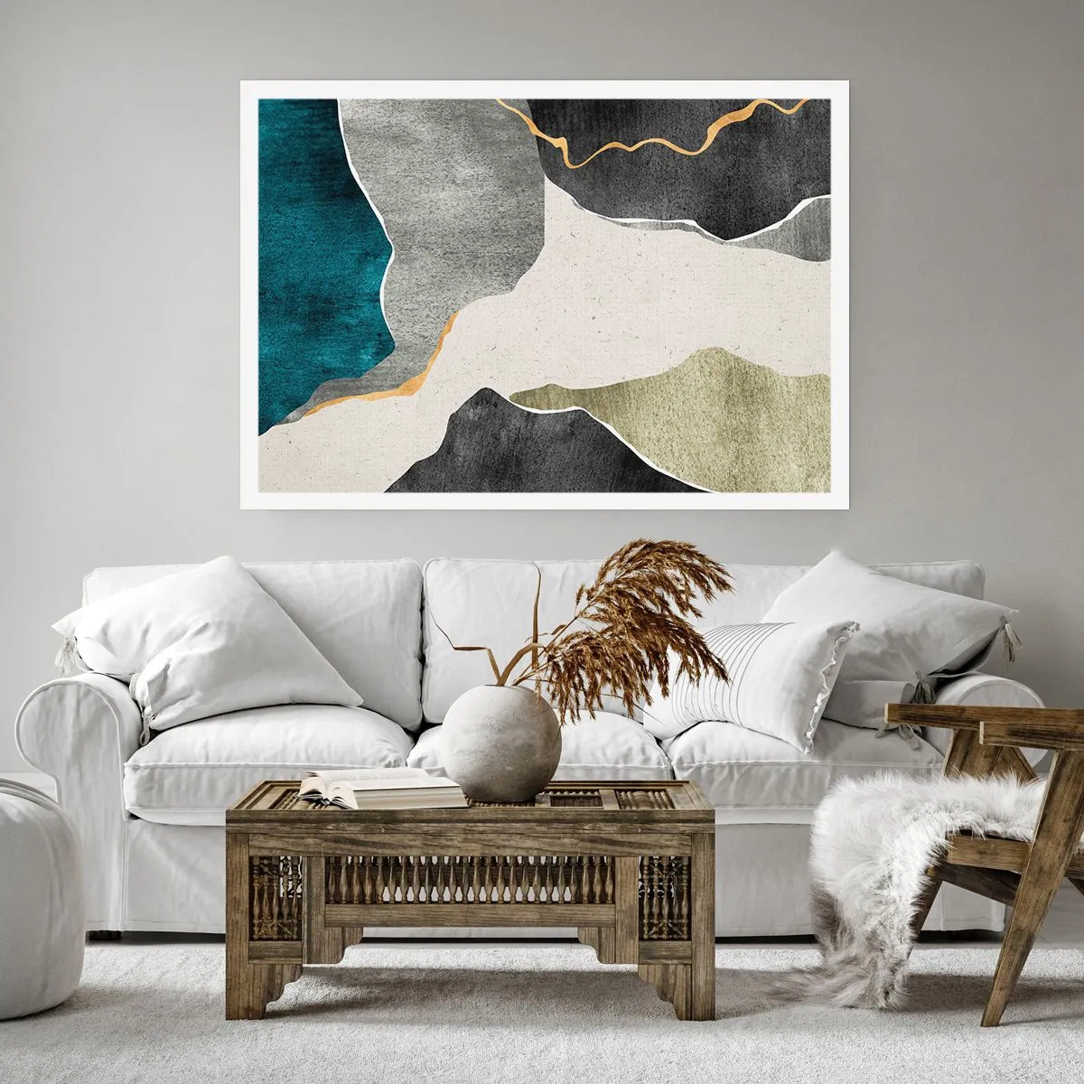 Plakat - Mosaikkomposition med en streng af guld - 100x70 cm