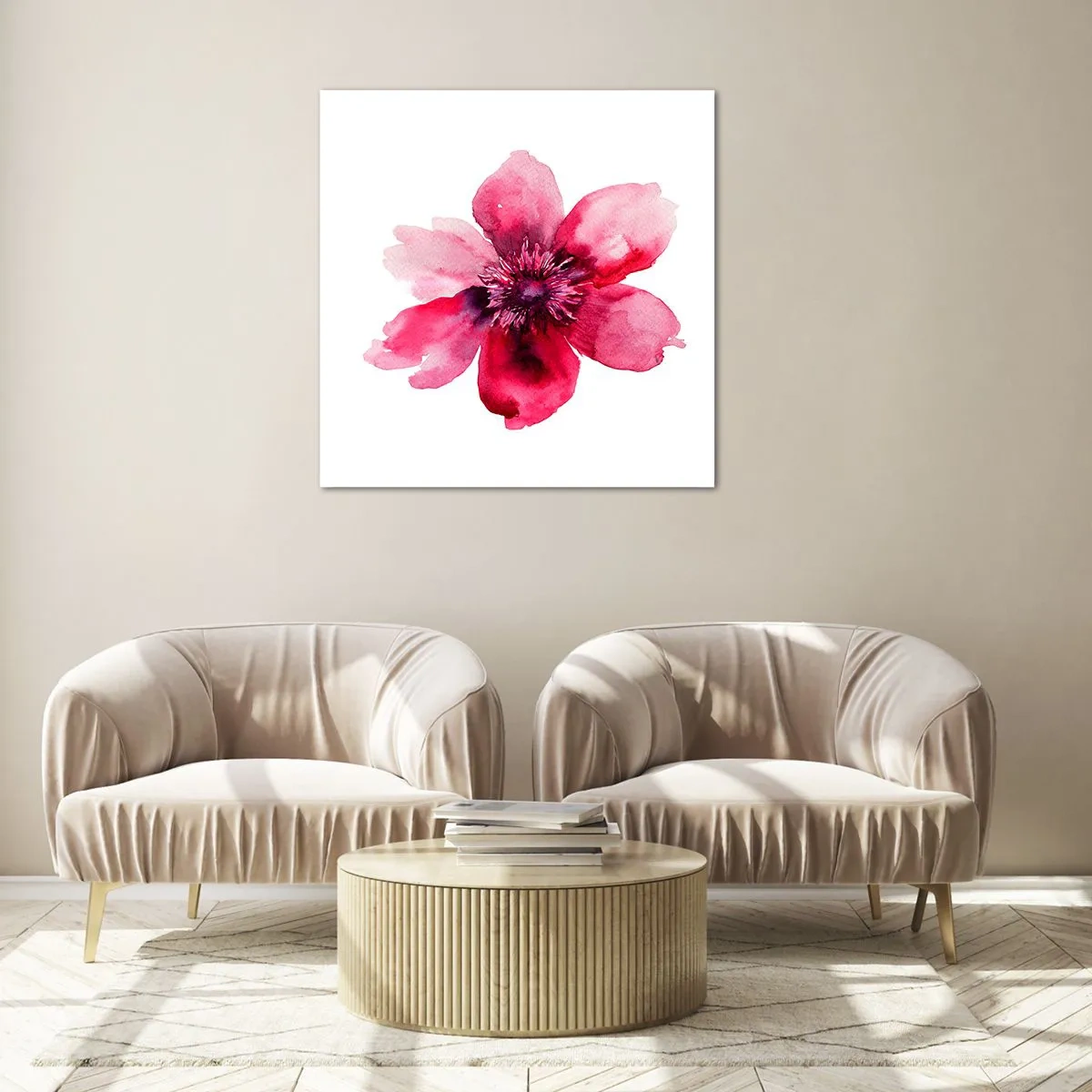 Billede på glas - Karminduftende kys - 60x60 cm