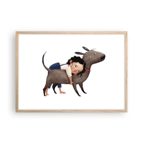 Plakat i ramme af lyst egetræ - Bedste venner - 70x50 cm