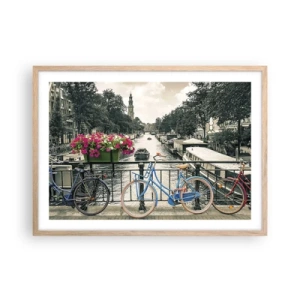 Plakat i ramme af lyst egetræ - Farverne i Amsterdams gader - 70x50 cm