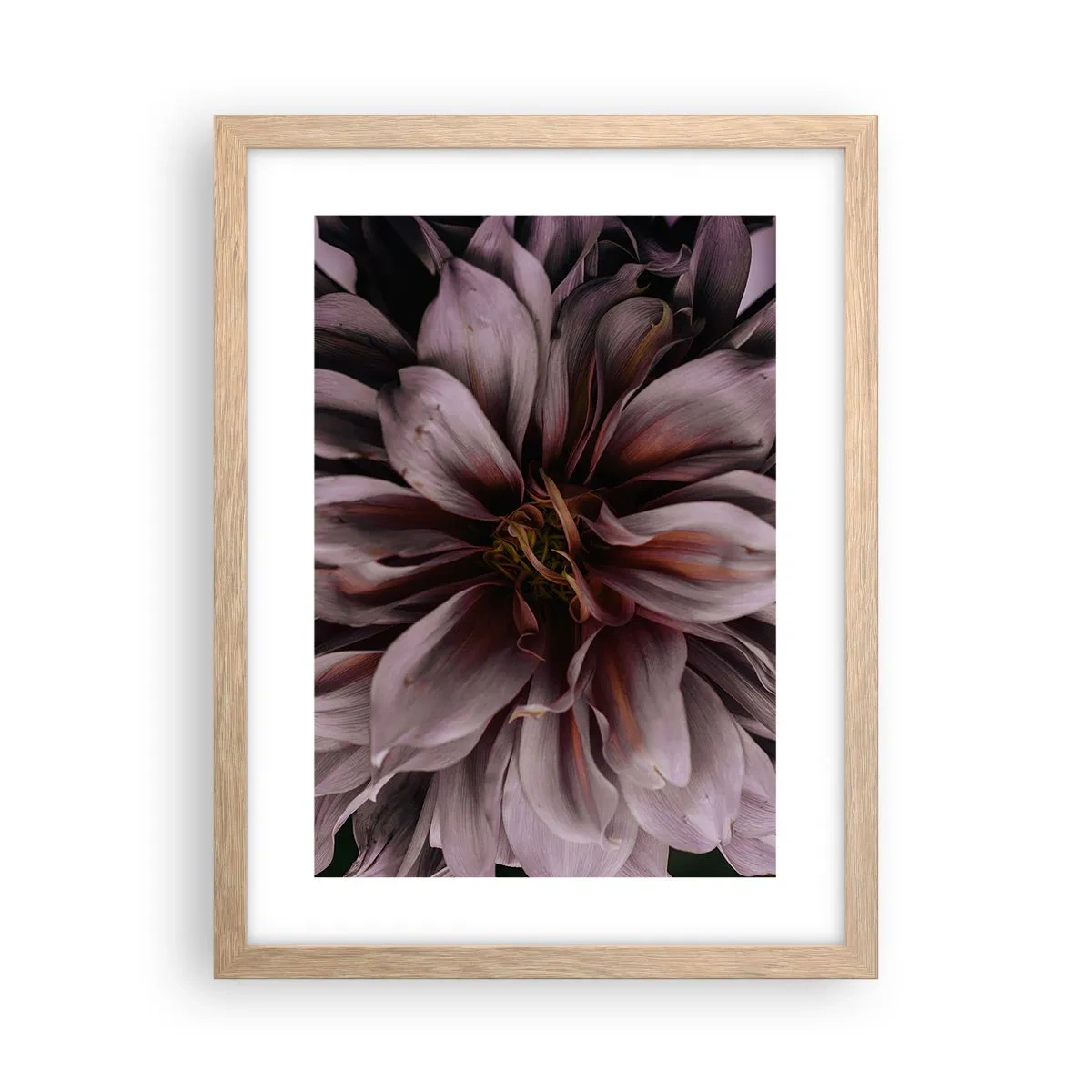 Plakat i ramme af lyst egetræ - Blomstret hjerte - 30x40 cm