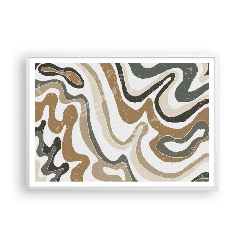 Plakat i hvid ramme - Slyngninger af jordfarver - 100x70 cm