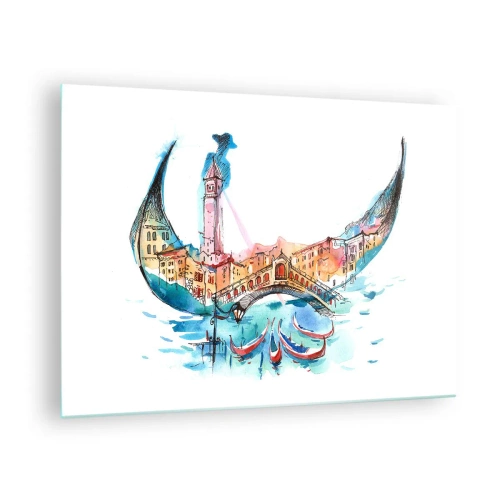 Billede på glas - Akvarelpanorama af Venedig i form af en maske - 70x50cm - Vi sejler gennem byen - Moderne vægdekoration til stue og soveværelse ARTTOR