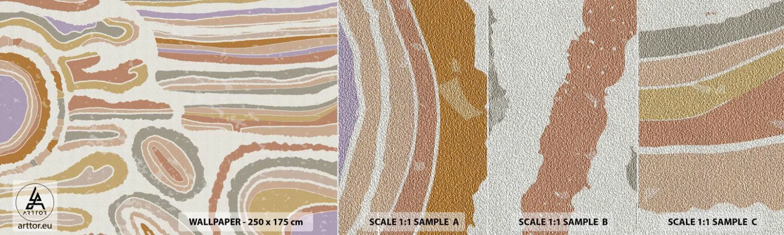Prøve Fototapet Premium Sand - Farverige tværsnit - Pastel, Boho, Minimalistisk - 100x30 cm