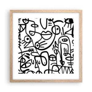 Plakat i ramme af lyst egetræ - Ansigter og luftspejlinger - 40x40 cm