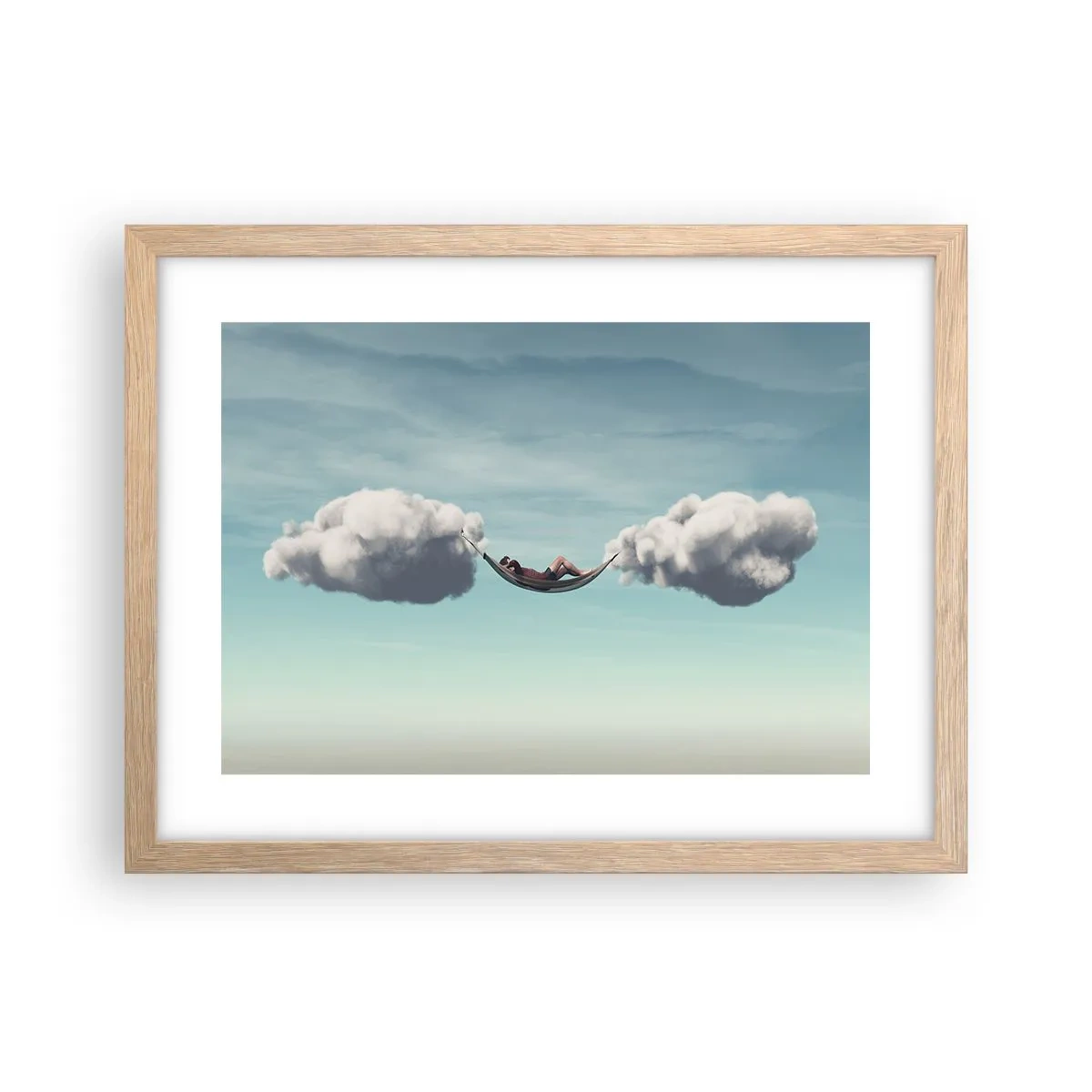 Plakat i ramme af lyst egetræ - Lykken i øjeblikket - 40x30 cm