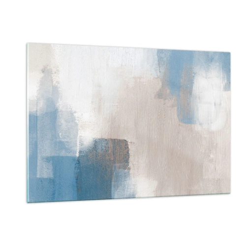 Billede på glas - Lyserød abstraktion bag et slør af blåt - 120x80 cm