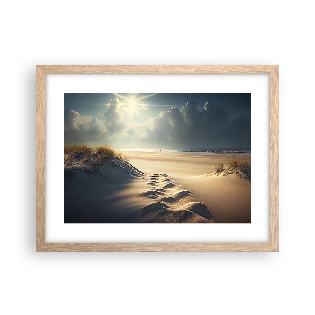 Plakat i ramme af lyst egetræ - Beroligende landskab - 40x30 cm