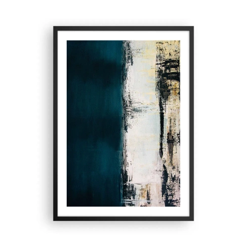 Plakat i sort ramme - Abstrakt komposition i marineblå og beige toner - 50x70cm - Vandret sammensætning - Moderne vægdekoration til stue og soveværelse ARTTOR