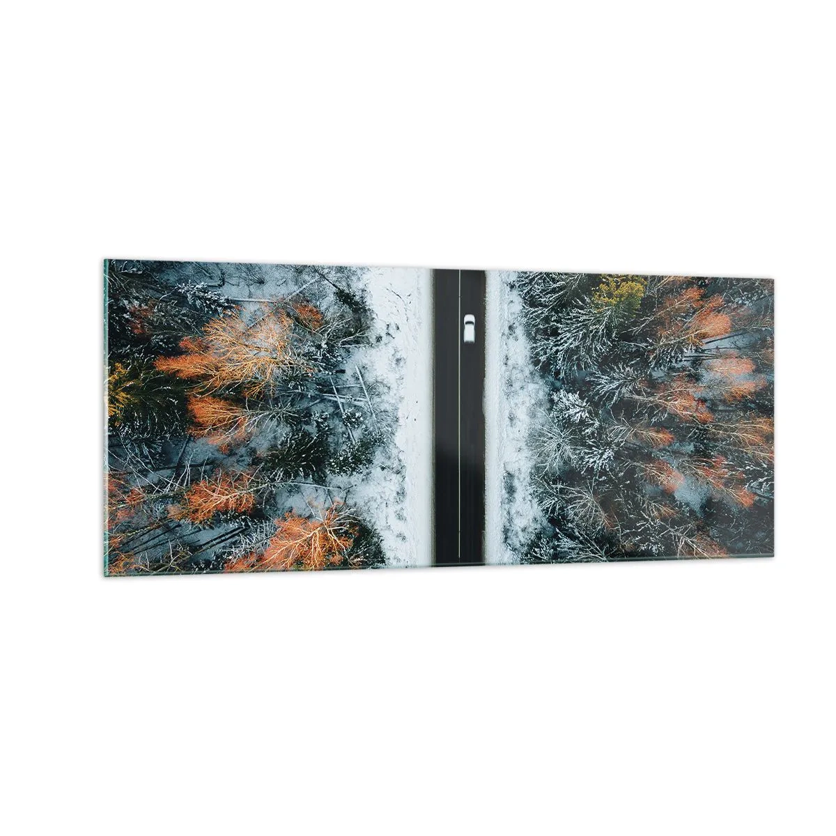 Billede på glas - Skær gennem vinterskoven - 100x40 cm