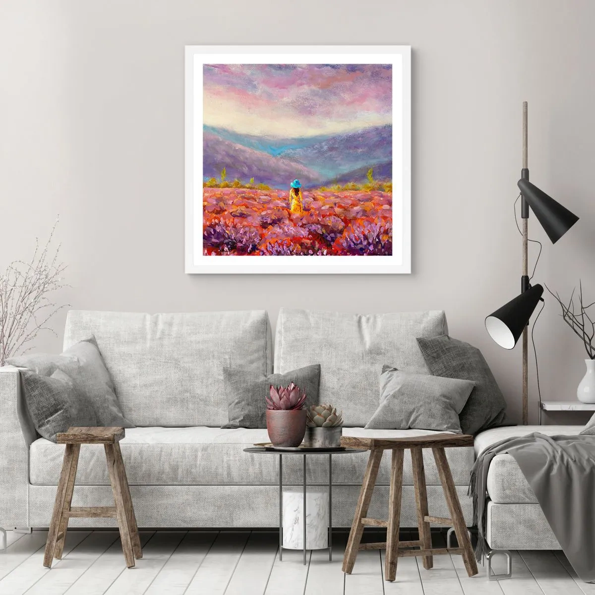 Plakat i hvid ramme - I en verden af lavendel - 40x40 cm