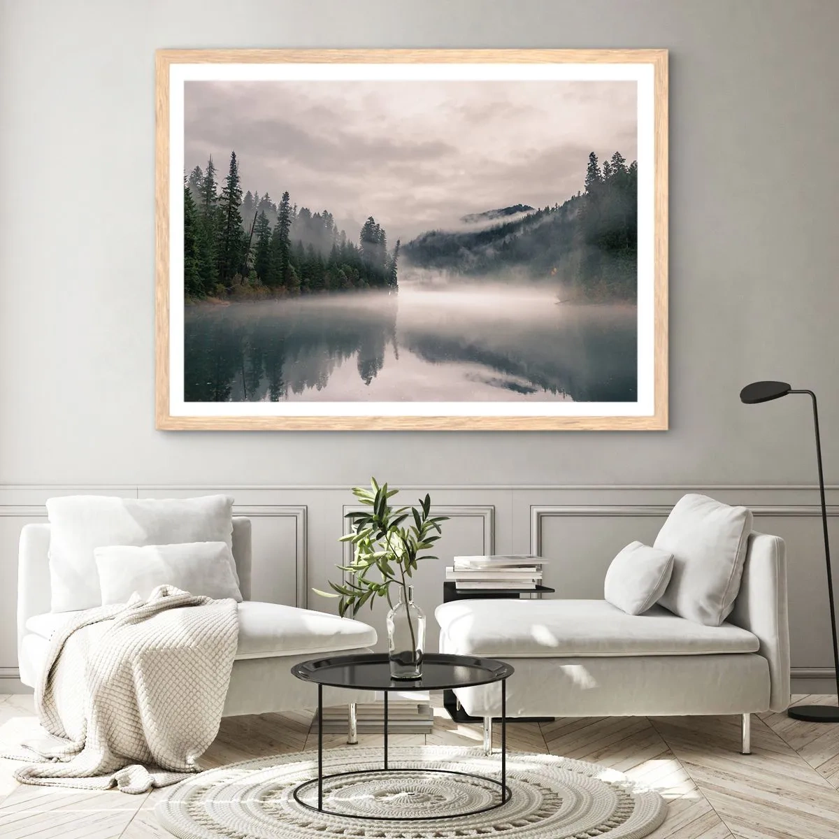 Plakat i ramme af lyst egetræ - I drømmen, i tågen - 50x40 cm