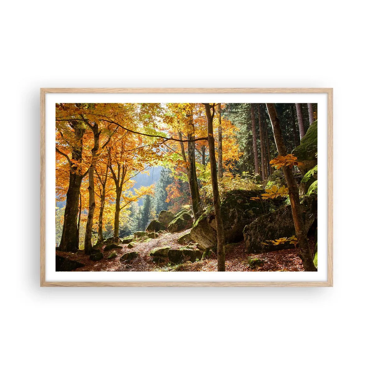 Plakat i ramme af lyst egetræ - Tid til at slappe af - 91x61 cm