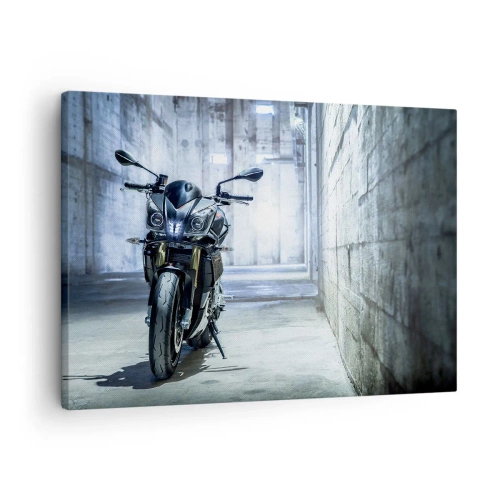 Lærredstryk - Billede på lærred - En moderne motorcykel i et industrielt interiør - 70x50cm - Før motoren hyler - Moderne vægdekoration til stue og soveværelse ARTTOR