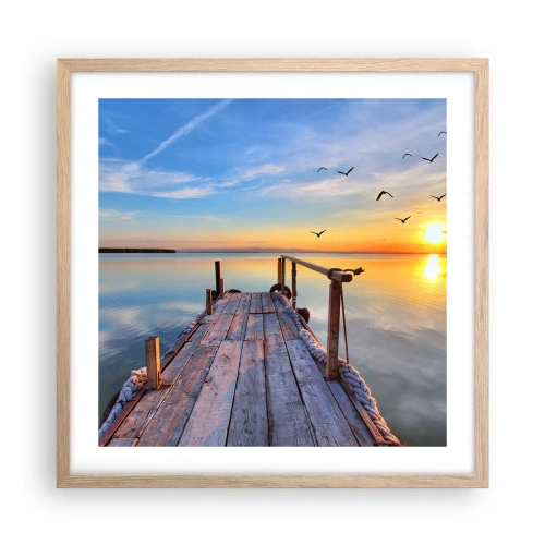 Plakat i ramme af lyst egetræ - Går fremad mod solen - 50x50 cm