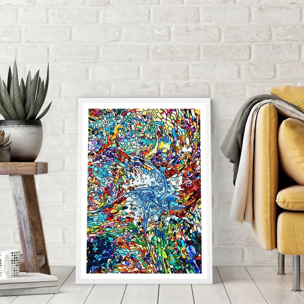 Plakat i hvid ramme - Dråbe af farvet glas - 70x100 cm