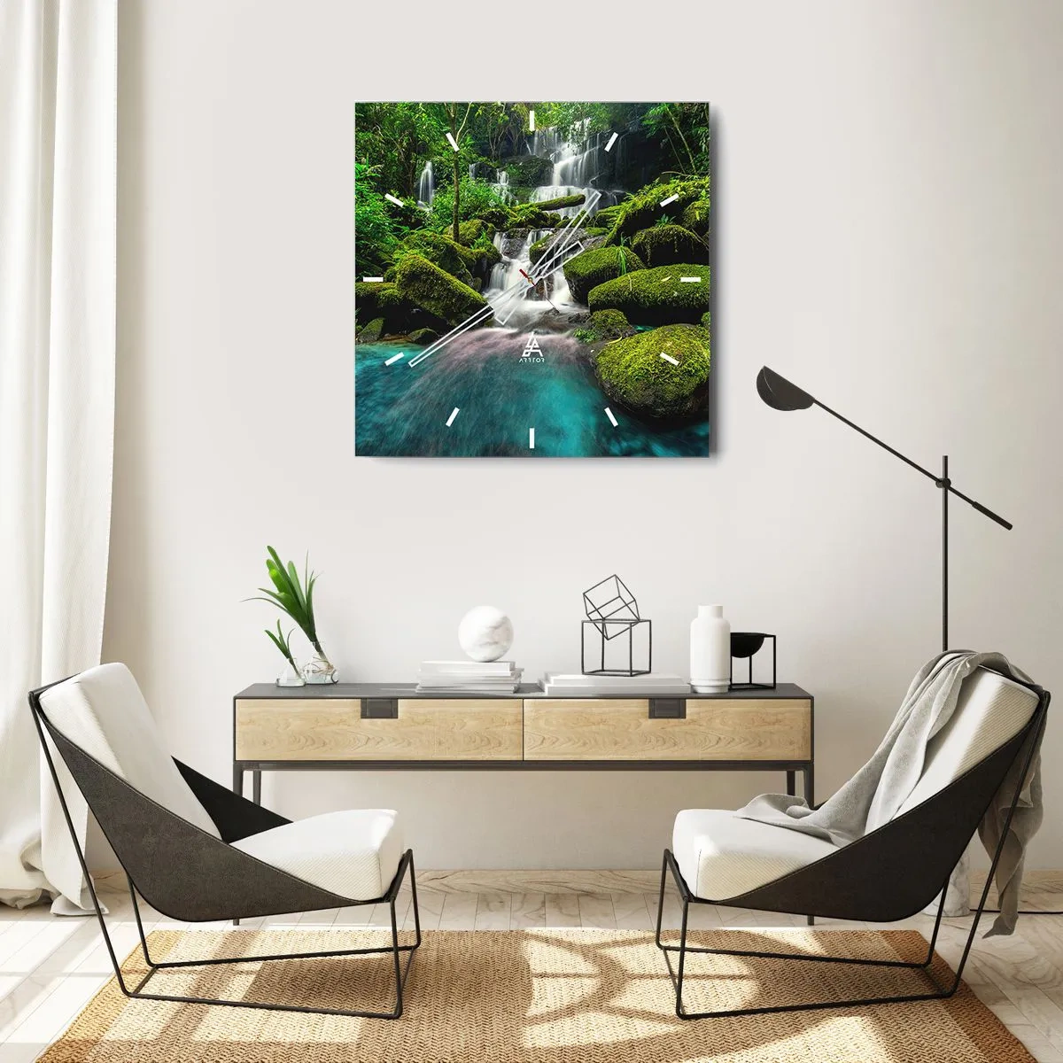 Vægur, Uret - Turkis, safirer og flydende sølv - 40x40 cm