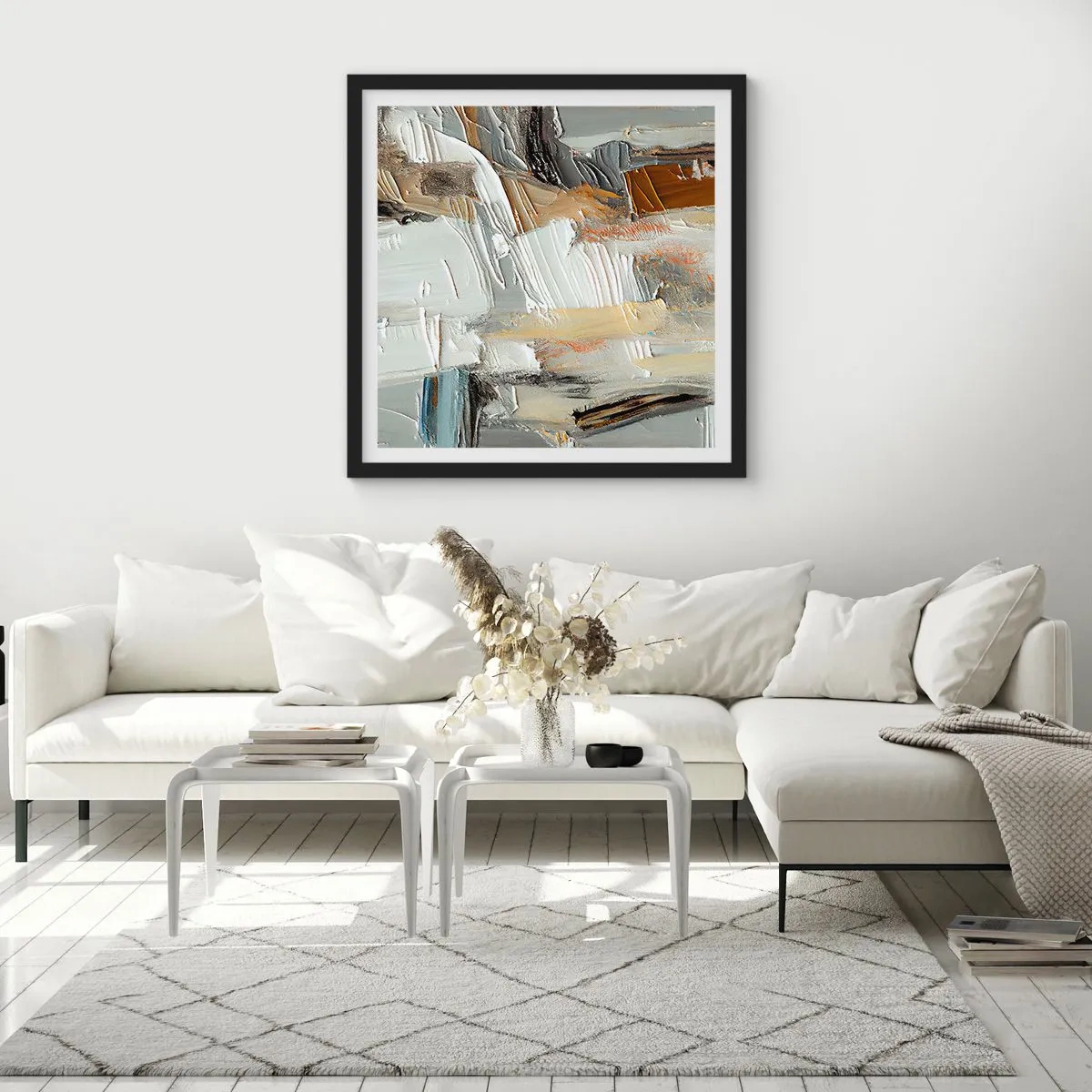 Plakat i sort ramme - Farverige lagdelinger - 40x40 cm