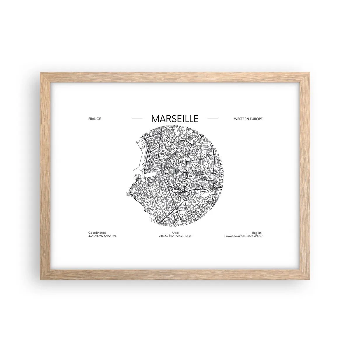 Plakat i ramme af lyst egetræ - Marseilles anatomi - 40x30 cm