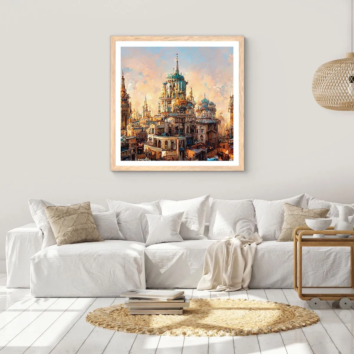 Plakat i ramme af lyst egetræ - En by af byer - 50x50 cm