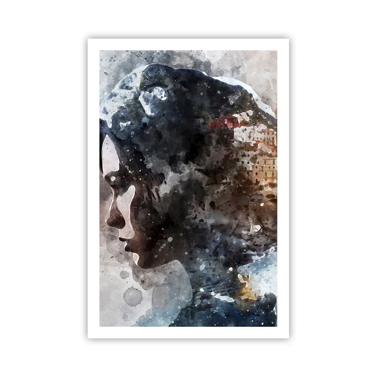 Plakat - Historien om en pige med en by i baggrunden - 61x91 cm