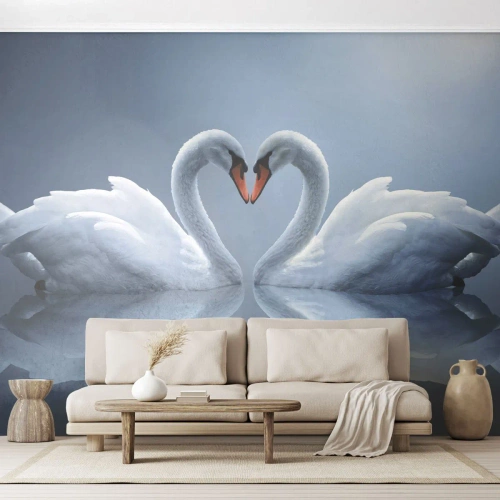 Fototapet Premium Canvas - Tid til kærlighed - Svaner, Elsker, Hjerte - 100x70 cm