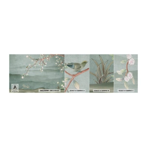 Prøve Fototapet Premium Canvas - Forår, ah, det er dig - Pastel, Fugle, Blomster - 100x30 cm