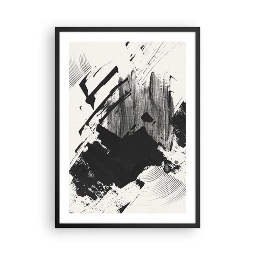 Plakat i sort ramme - Abstrakte sorte og hvide penselstrøg - 50x70cm - Abstraktion - det sortes udtryk - Moderne vægdekoration til stue og soveværelse ARTTOR