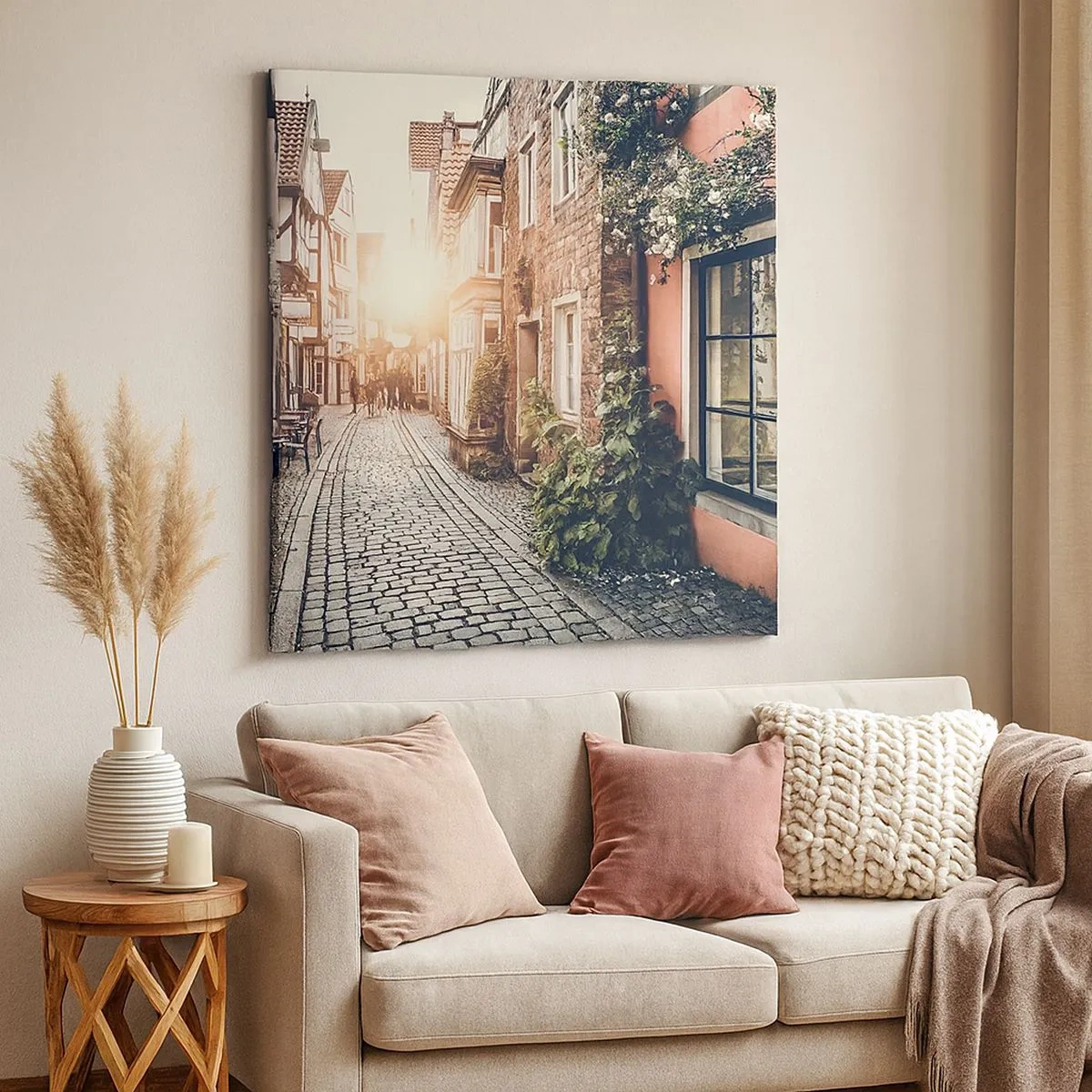 Lærredstryk - Billede på lærred - En rosengyde i et lyserødt skær - 30x30 cm