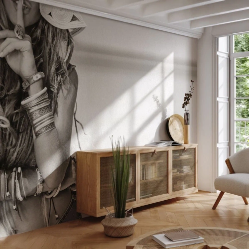 Fototapet Selvklæbende Deluxe Sticker - Som en pige - Kvinde, Boho, Årgang - 350x256 cm