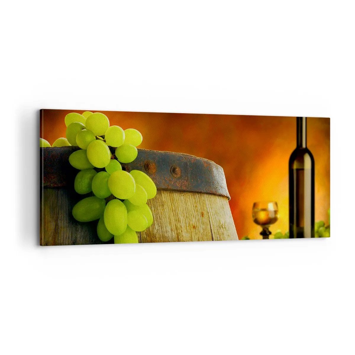 Lærredstryk - Billede på lærred - Stilleben med en flaske vin og en drueklaske - 100x40 cm