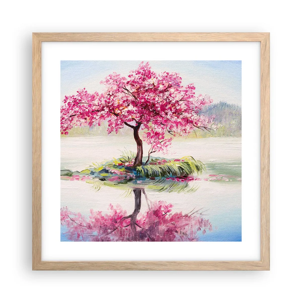 Plakat i ramme af lyst egetræ - Forårsfestival - 40x40 cm
