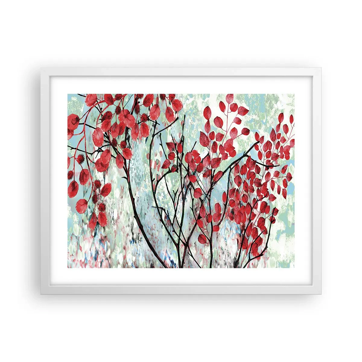 Plakat i hvid ramme - Træ i skarlagenrødt - 50x40 cm