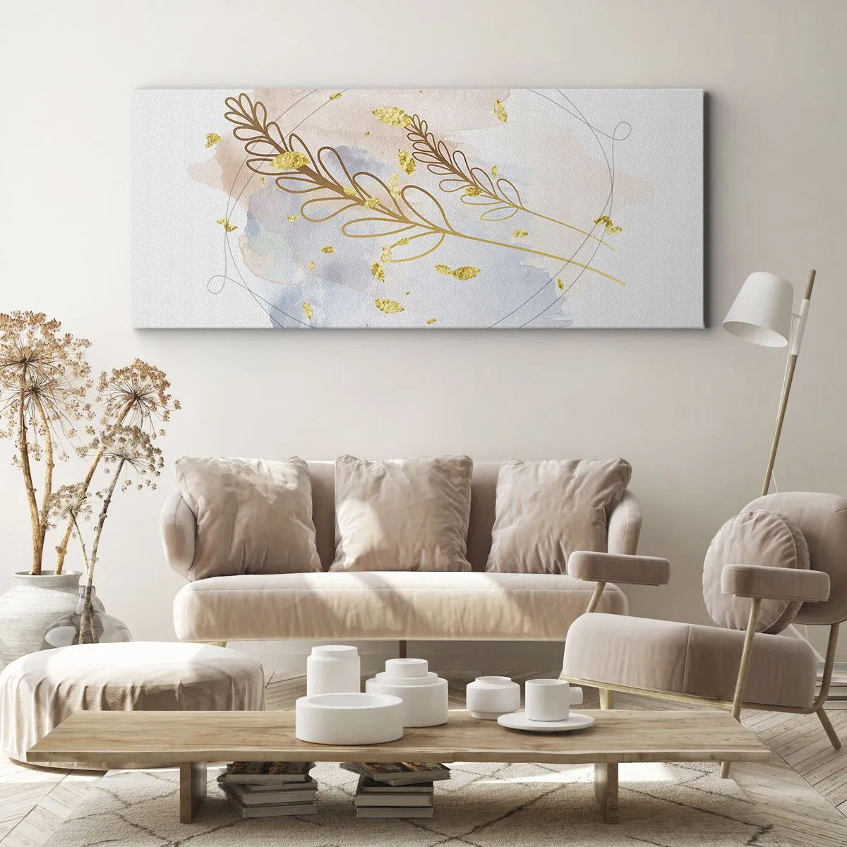 Lærredstryk - Billede på lærred - En gylden eksplosion - 100x40 cm