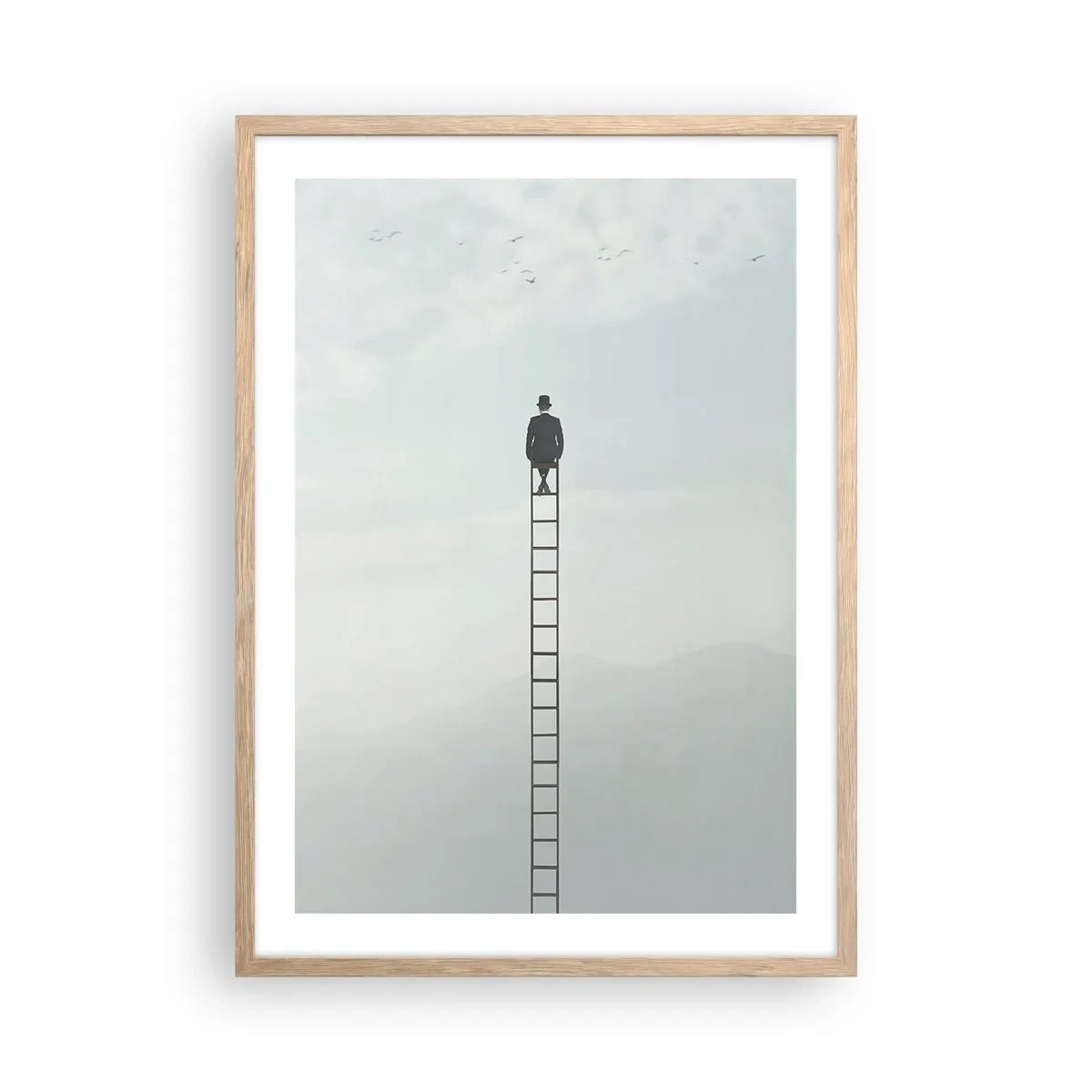 Plakat i ramme af lyst egetræ - Stig yderligere - 50x70 cm