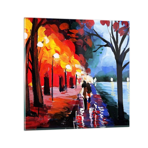 Billede på glas - Flammende efterår i parken - 70x70 cm