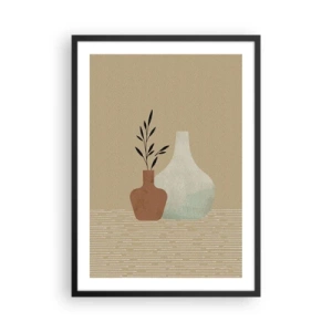 Plakat i sort ramme - Illustration af keramiske vaser i dæmpede farver - 50x70cm - Vase og dens idé - Moderne vægdekoration til stue og soveværelse ARTTOR