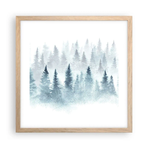 Plakat i ramme af lyst egetræ - Indhyllet i tåge - 40x40 cm